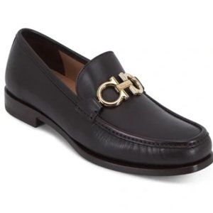 FERRAGAMO Black Leather Driving Loafer Shoes Size 8